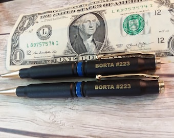 Two Pack Thin Blue Line 308 Caliber bullet pen, Police officer, Law Enforcement  Fathers Day|  Free Engraving