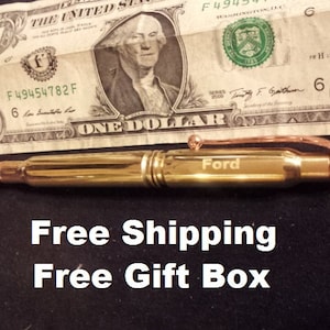 308 Caliber raw brass bullet pen -  Gift for Men, Engraved, Personalized, Free Shipping Fathers Day gift for men