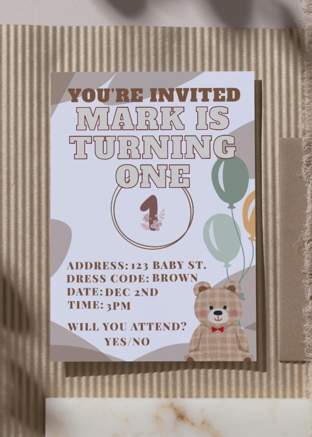 Teddy Bear First Birthday Invitation Template | Editable Canva Invite ...