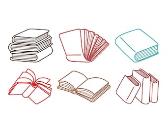 Book Lover Machine Embroidery Bundle, Set of 6, Library Teacher Embroidery Instant Download