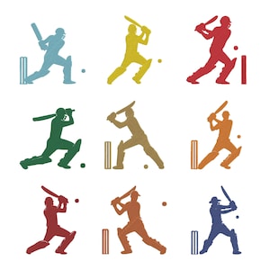 Maskinbroderipaket för cricketsilhuetter, set med 9, direktnedladdning av spelarbroderi