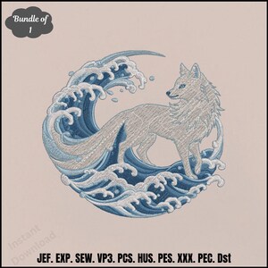 Japanisches Wellenwolf-Stickmuster, Sofort-Download