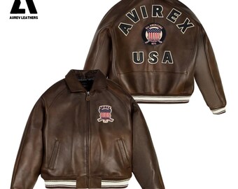 Chaqueta bomber de piel de vaca Avirex hecha a mano: chaqueta de vuelo retro