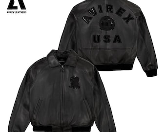 Handmade Black Leather Avirex Icon Bomber Jacket | Hip Hop Varsity