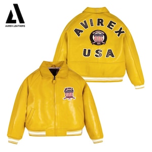 Handmade Cowhide Leather Avirex Bomber Jacket – Retro Flight Jacket Yellow