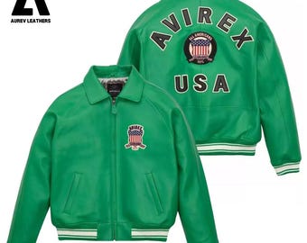 Handmade Avirex Green Cowhide Leather Bomber Jacket – Retro Flight Jacket