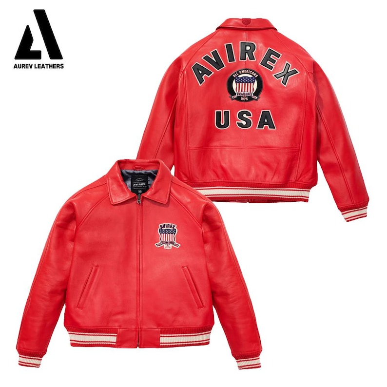Handmade Cowhide Leather Avirex Bomber Jacket – Retro Flight Jacket Red