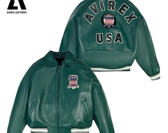Handmade Avirex Green Cowhide Leather Bomber Jacket – Retro Aviator Style