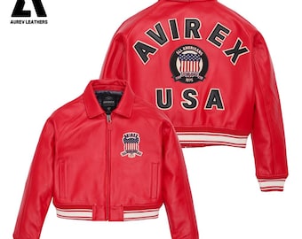 Handmade Red Cowhide Leather Cropped Bomber Jacket – Vintage Military Avirex Icon
