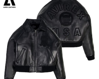 Handmade Avirex Inspired Cropped Leather Bomber Jacket - Cowhide
