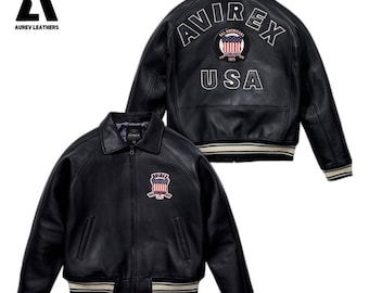 Ręcznie robiona kurtka typu bomber z czarnej skóry bydlęcej – Avirex Icon Flight Jacket