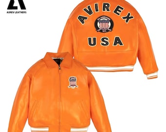 Chaqueta bomber Avirex de piel de vaca naranja hecha a mano: chaqueta de aviador retro