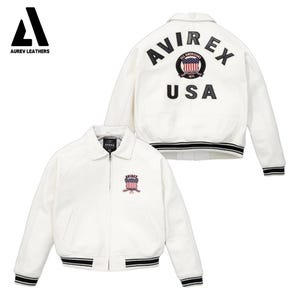 Handmade Cowhide Leather Avirex Bomber Jacket – Retro Flight Jacket White