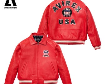 Chaqueta bomber Avirex de piel de vaca roja hecha a mano: estilo aviador retro