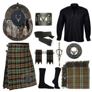 Traditionell antik kilt för män, 10-delad kilt med hjorthuvud, finns i över 50 tartanfärger