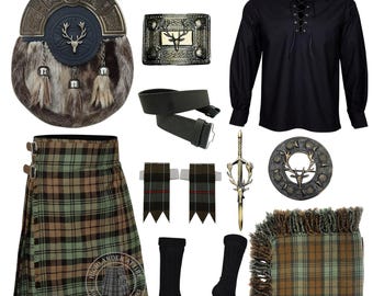 Traditionele antieke kiltoutfit voor heren 10-delige staghead-kiltset verkrijgbaar in 50+ tartankleuren