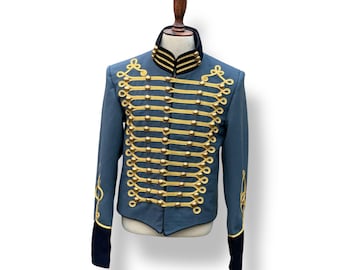 Men's Scottish Blue Military Jacket Gold Braiding Vintage Style Hussar Jacket Available in Size 34" to 54"