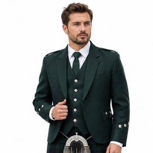 Chaqueta escocesa verde Argyle para hombre, estilo kilt, con chaleco de 5 botones, ideal para bodas.