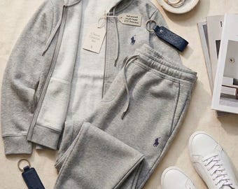 Polo Ralph Lauren geïnspireerde joggingbroek met hoodie en bedrukt logo, fleece trainingspak, streetwear.