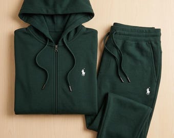 Conjunto deportivo de hombre Polo Ralph Lauren con sudadera con capucha y pantalón de chándal de felpa con logo inspirado en Polo Ralph Lauren. Ropa urbana para correr.