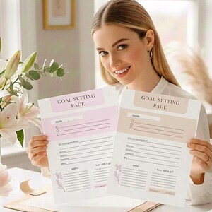 Paquete de establecimiento de objetivos • Planificador diario minimalista de objetivos • Imprimible Clean Girl • Versiones beige y rosa incluidas • Descarga instantánea