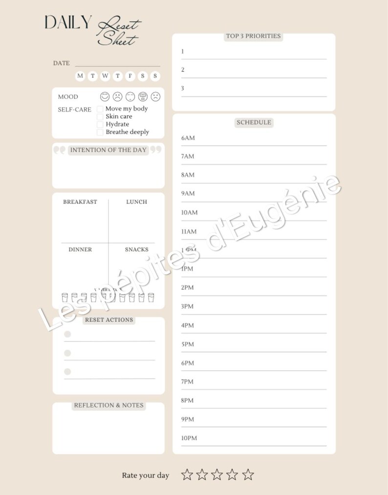 Daily Reset Sheet Printable | Minimalist Routine Planner | Aesthetic ...