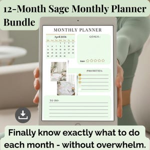 12-Month Monthly Planner SAGE GREEN Edition | Aesthetic Calendar | Undated Monthly Planner | Minimalist Organizer | Productivity Insert |PDF