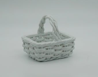 White Ceramic Basket Trinket Dish Catchall