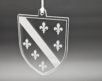 Bosnien Wappen (Design 2) Auto-Rückspiegel Anhänger – Hochwertig graviertes Acrylglas (72 x 100 mm)