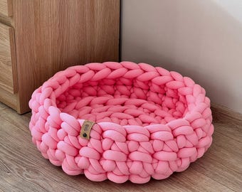 Round Chunky Knit Cat Bed | Washable Cotton Pet Bed | Hand Knitted Cat Basket | Cozy Cat Nest | Gift for Cat or Pet