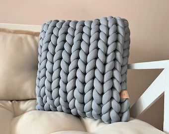 Chunky Knit Square Pillow | Decorative Cushion | Cotton Throw Pillow | Handmade Knitted Pillow | Cozy Home Decor | Gift for Her