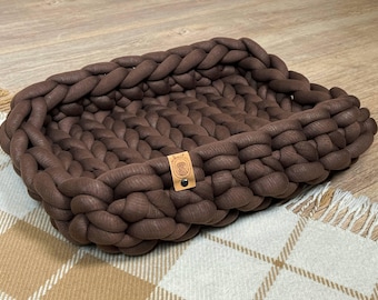 Chunky Knit Cat Bed | Hand Knitted Cotton Cat Nest | Modern Washable Pet Bed | Cozy Cat Basket | Soft Cat Bed | Gift For Cat Lovers