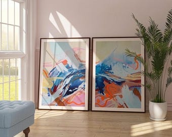 Vibrant Abstract Diptych — Fine Art Print on Watercolor Paper