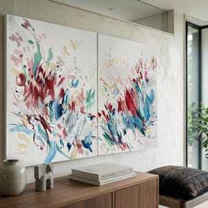 Origineel abstract acrylschilderij, verticale canvaskunst, kleurrijk expressionistisch 50 x 70 cm afbeelding 12