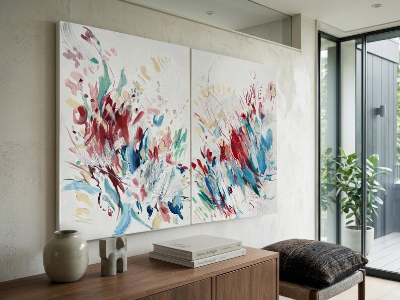 Origineel abstract acrylschilderij, verticale canvaskunst, kleurrijk expressionistisch 50 x 70 cm afbeelding 12