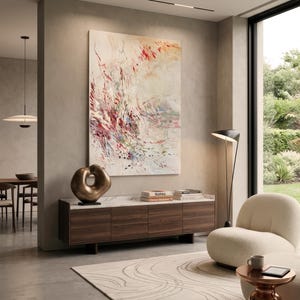 Original Abstract Acrylic Painting, Neutral Pink Red Textured Canvas (31.5 x 47.2 in) image 16