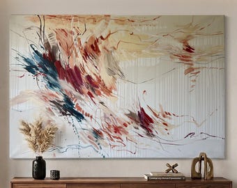 Original Abstract Canvas Art, Colorful Modern Expressionist Wall Decor (80x120 cm)