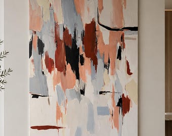 Original Abstract Acrylic Painting, Terracotta Blue Black, 31.5 × 47.2 in (80x120 cm)