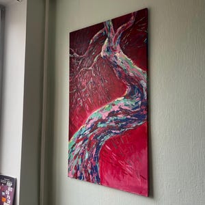 Large Original Abstract Painting, Red Wall Art, Modern Expressionist Canvas, Bold Textured Artwork image 2