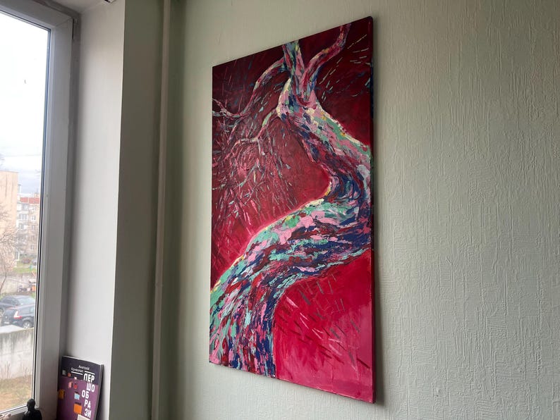 Large Original Abstract Painting, Red Wall Art, Modern Expressionist Canvas, Bold Textured Artwork image 2
