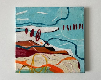 Abstract Textured Landscape Painting on Canvas, Modern Textured Artwork