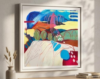Abstract Landscape Giclee Print, Colorful Contemporary Painting, Modern Blue Green Decor