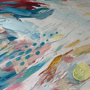 Pintura abstrata original em acrílico | Arte de parede contemporânea em tons de vermelho e turquesa (80 x 100 cm) imagem 15