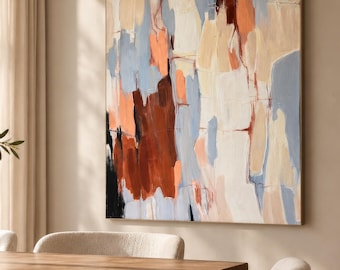 Original Abstract Acrylic Painting, Terracotta Blue Black, 23.6 × 35.4 in (60x90 cm)