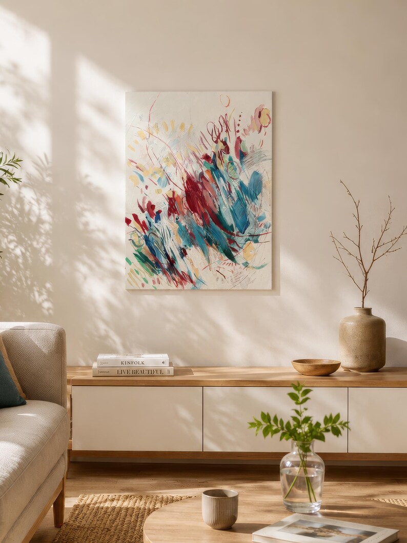 Original Acrylic Abstract Painting, Colorful Expressionist Canvas Art (19.7" x 27.6 "/ 50 × 70 cm) image 12