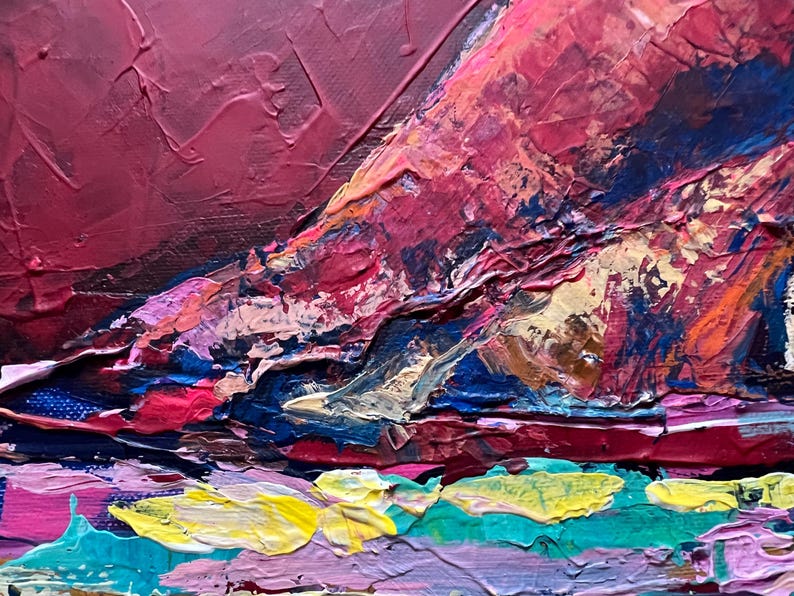 Original Abstract Landscape Painting, Red Wall Art, Textured Canvas, Modern Fine Art Decor image 5