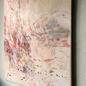 Original Abstract Acrylic Painting, Neutral Pink Red Textured Canvas (31.5 x 47.2 in) image 3