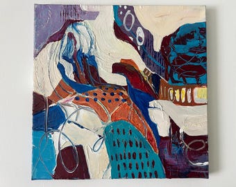 Original Acrylic Painting on Canvas, Modern Textured Artwork, Teal and Burgundy Home Decor