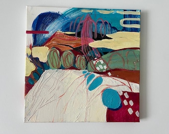 Colorful Abstract Painting, Small Original Canvas Art, Textured Acrylic Canvas, Modern Nature Home Decor