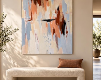Original Abstract Acrylic Painting, Terracotta Blue Black, 23.6 × 35.4 in (60x90 cm)